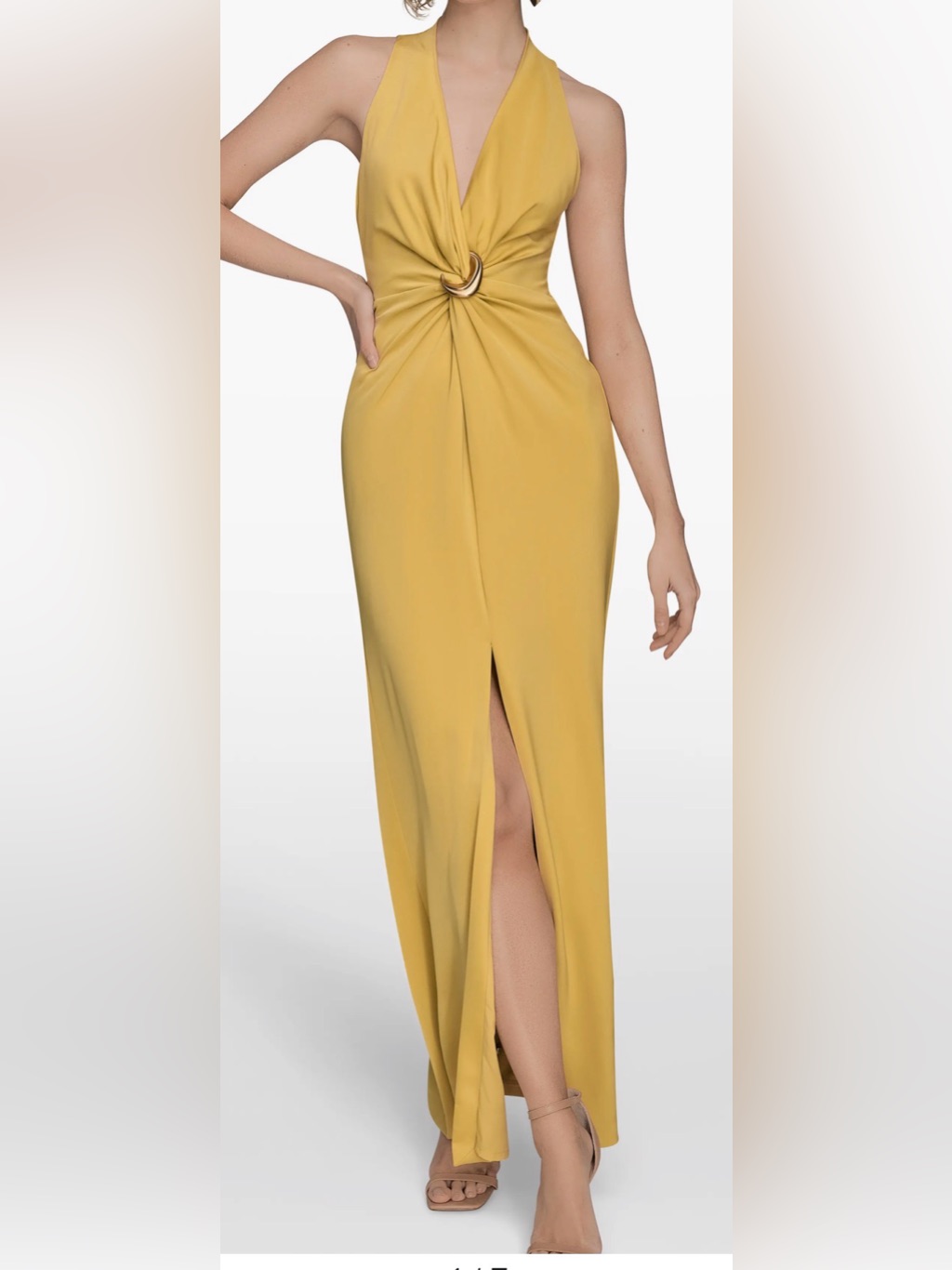 New Donna Karan New York Twist Front Gown Sleeveless Deep V Neck Chartreuse 10